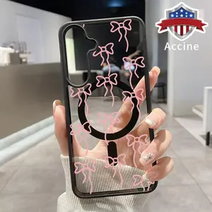 Magnetic Phone Case Compatible with Galaxy S23 Ultra S24 Plus S25 S22+ FE Bow Elegance Acrylic Back Soft TPU Edge Anti-Slip skin-friendly feel Hard Shell for Male