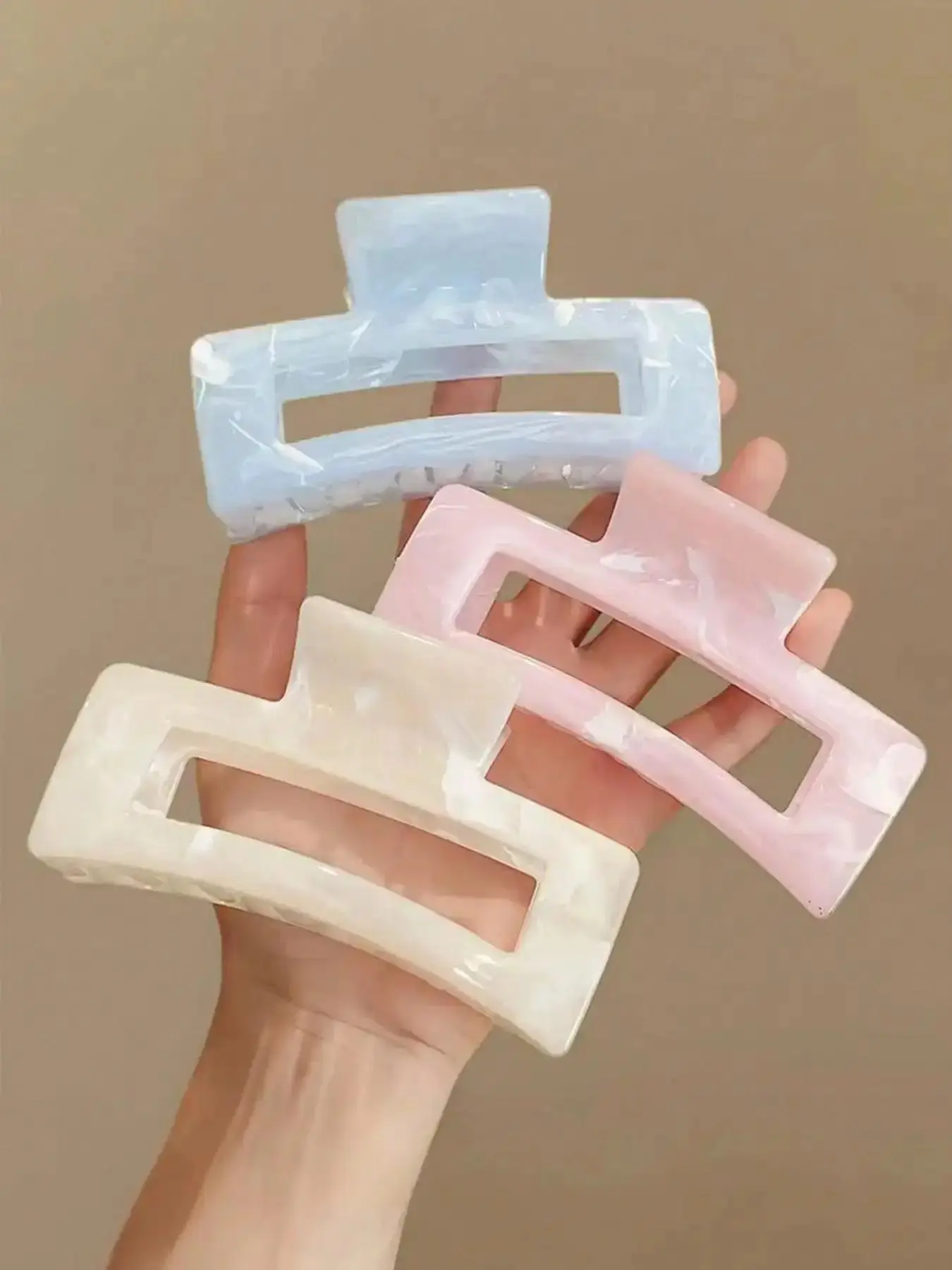 3pcs/Set, Hair Claws Set, Claw Clip Pack, 4.33 Inch/11cm Large Size Pink, White, Blue Ombre Square Hair Clips Barrettes, Elegant, Minimalist, Versatile Summer Hair Accessories Suitable For Daily, Casual, Party, Work
