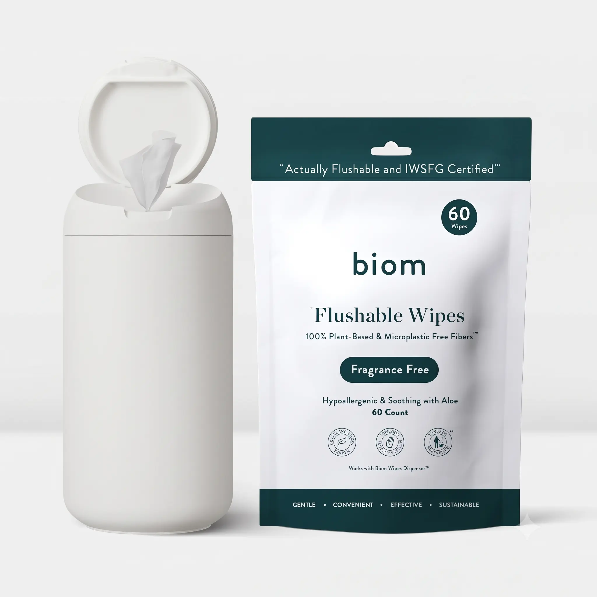 Biom Dispenser + 60 ct Flushable Wipes Biom Dispenser + 60 ct Flushable Wipes