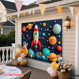 Astronaut Birthday Banner, Rocket, Planet, Space Astronaut, Polyester Decorative Background Cloth, Party Supplies, Home Decoration