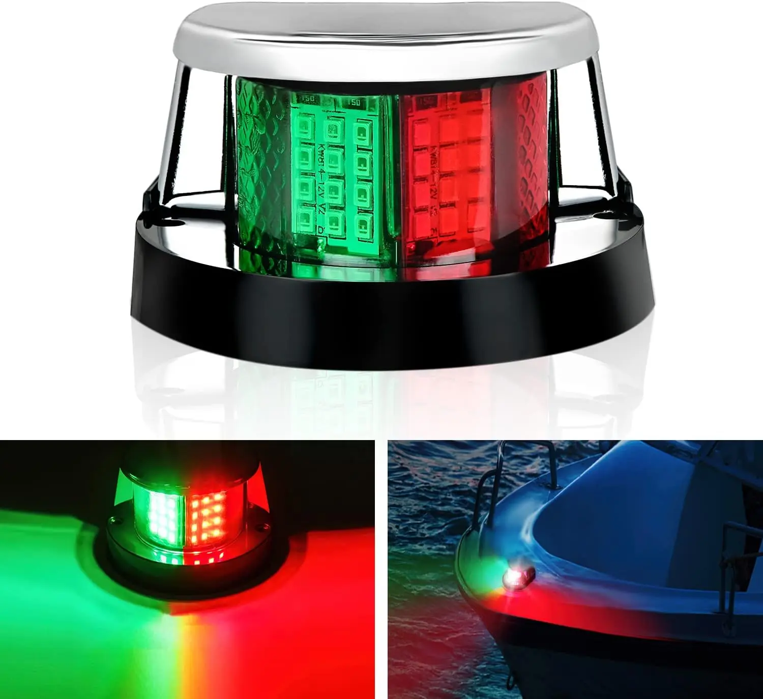 Nilight 12V Pre-Installed Boat Signal Lights - 24-LED Red-Green Port Starboard Vehicle Accessories, Waterproof Bright LED with 2 Screws & Black ABS Base for Pontoon, Fishing Boats