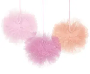 Pink Tulle Tissue Pom-Pom Decorations, 12-Inch, 3-Pack