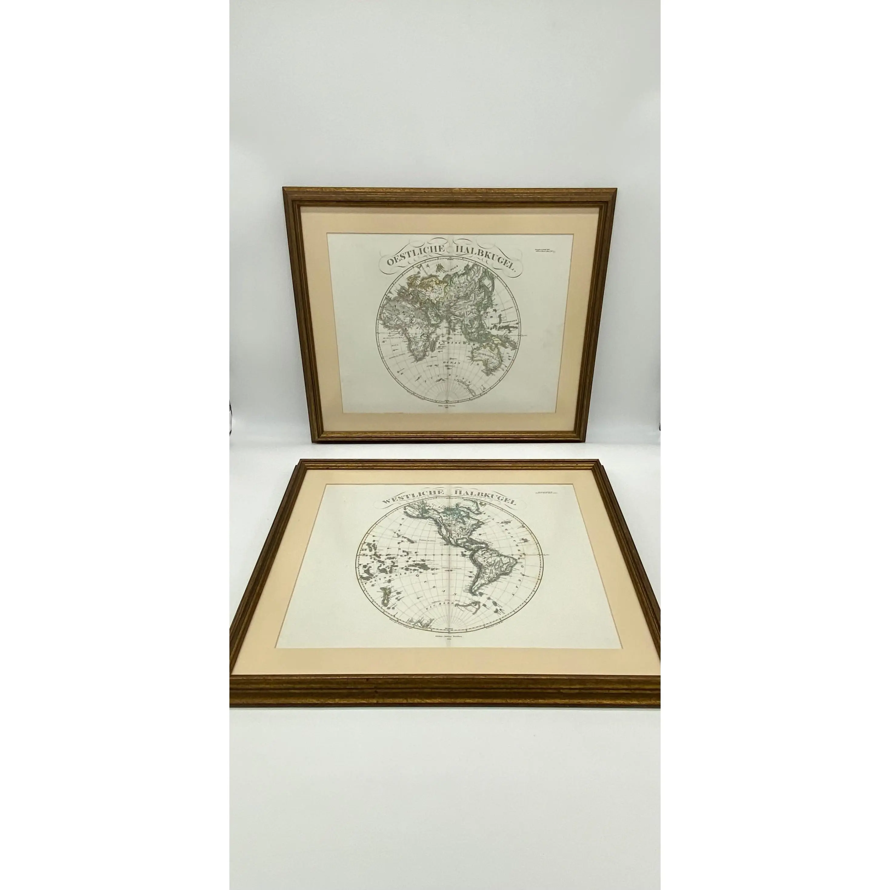 Stieler 1866 World Map Framed Pair - Decorative Artwork for Home Decoration, Ideal for Room Decor and Artistic Display