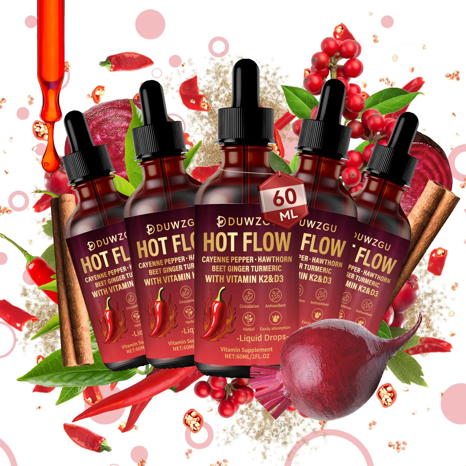 Optimum Ceylon Cinnamon Ginseng Cayenne Pepper and Botanical Blend Dietary Supplements 60ML Liquid Drops