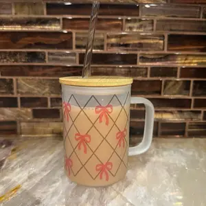 Bow Glass Mug with Lid and Straw - Perfect for Drinkware and Tumblers
