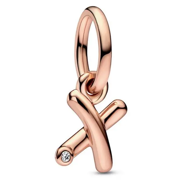 Pandora Letter x Script Alphabet Dangle Charm 782482C01, 14-Carat Gold Plated Charms & Pendants, Alphabet Form, Brilliant Cz Dot, Letter X Shape, Handwritten X