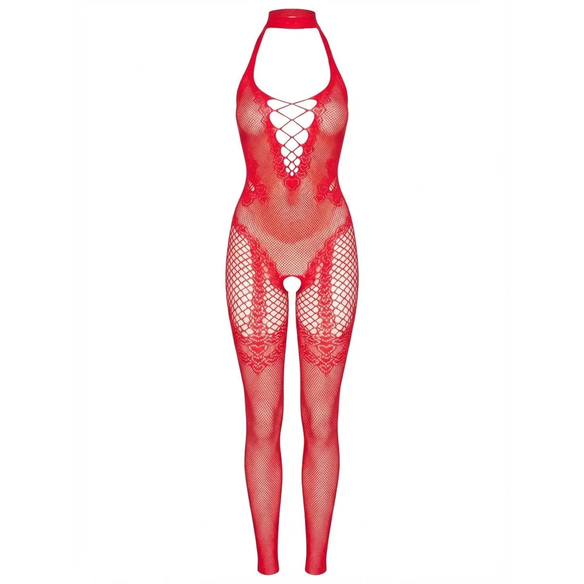 Leg Avenue In The Mood Crotchless Bodystocking - Sexy Gothic Y2K Mesh Lingerie with Heart Accents & Cut-Out Details for Women