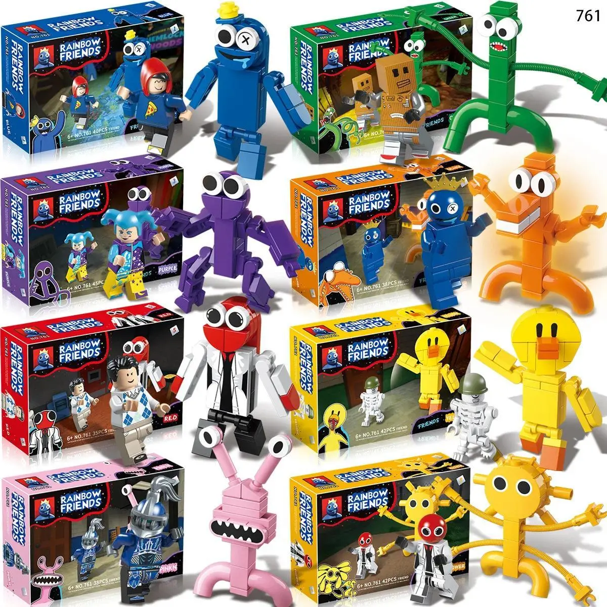 Rainbow Friends Full Set Monster Dolls - Unisex Building Block Assembly Toy Ornaments, Handmade Birthday Gifts for Boys