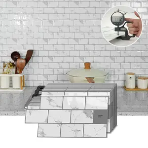 5/10/20PCS D002 Epoxy White Marble Texture Self-Adhesive Tile Stickers, Waterproof Oil-Proof Removable Wall Decor for Kitchen Bathroom Furniture