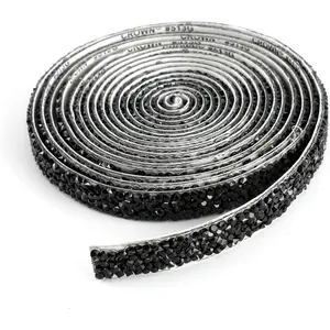 3 Yards  Rhinestone Ribbons Self Adhesive  Ribbon  Strips Roll Black Glitter   Belt Bling Rhinestone Rope for DIY Art Crafts (0.4 Inch)