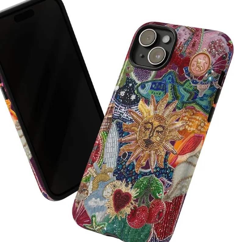 Vintage Mosaic Collage Phone Case Sun Celestial Mosaic Tiles Cases Trendy Preppy iPhone 16 15 14 13 12 Pro...