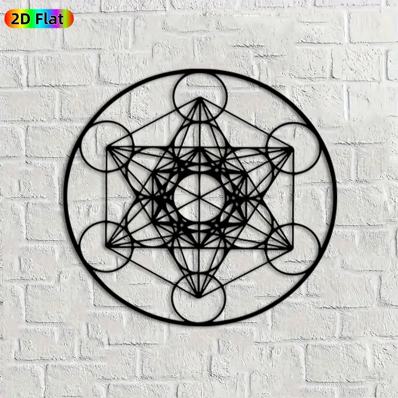 1pc Metatron's Cube Metal Wall Art, Intricate Metatron's Cube Statue Mural, Ideal Gift for New Year, Christmas, Sacred Geometry Enthusiasts, Perfect for Living Room Walls & Garden Fences, Exquisite Spiritual Home Decor