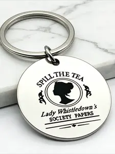Bridgetown TV series stainless steel keychain, inspired by Lady Whistledown's fan collection gifts, unisex British period drama accessories for Valentine's Day, Mardi Gras, and Bridgetown parties, Keychain For Bags, Keychain Pendant