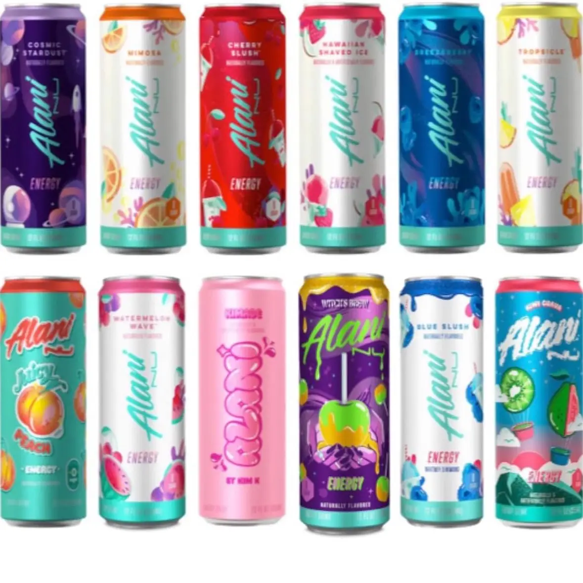 Alani Nu Energy drink sugar free, 12 pack 12 oz cans Sport Beverage Vitamin Strawberry