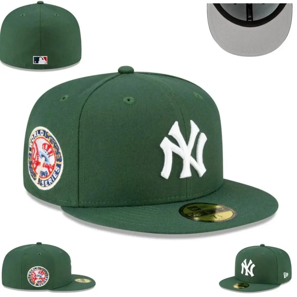 New Era MLB 59FIFTY New York Yankees Fitted Cap Size 7 1/2 – Green Baseball Hat, White NY Logo, World Series Side Patch, Flat Brim Fitted Baseball Headwear, Classic Yankees Sports Cap, Premium Streetwear Fashion