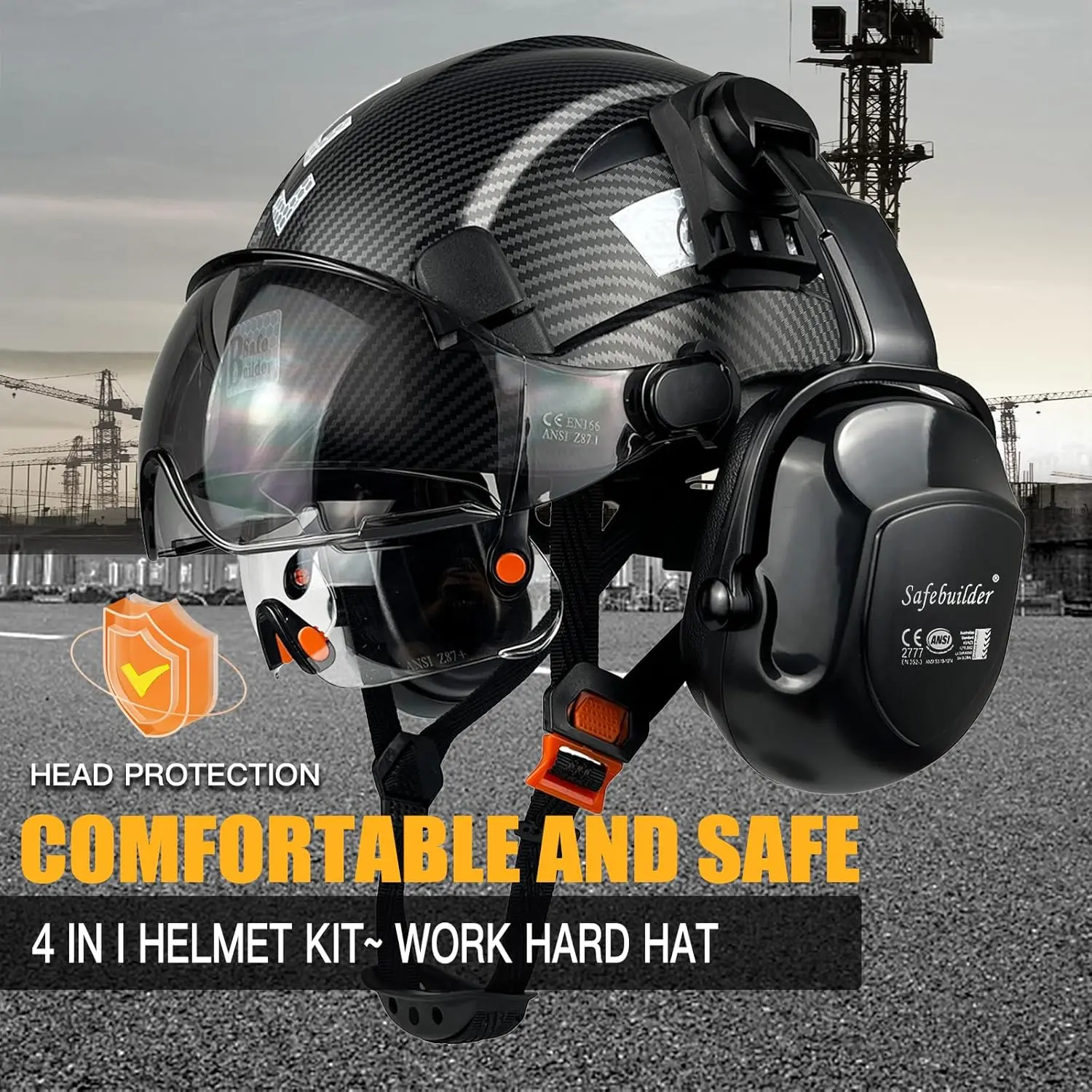 Industrial Safety Helmet with Visor Ear Muffs Hard Hat with Visor Vented Hardhats Construction Work Head Protection Face Shield Hearing Protection Industrial Safety Helmet with Visor Ear Muffs Hard Hat with Visor Vented Hardhats Construction Work Head Protection Face Shield Hearing Protection