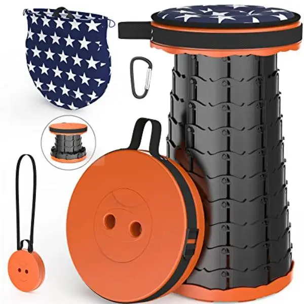 Asonic NT84196 ALEVMOOM Telescoping Stool with Cushion, 440lb Capacity Portable Stool with Adjustable Height, Collapsible Size for Garden Hiking Camping