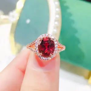 Natural Tourmaline Ring S925 Silver Double-Color Plated Process Crystal Clean Color Good Fire Main Stone 8*7 Mm pink  sapphire  engagement  ring