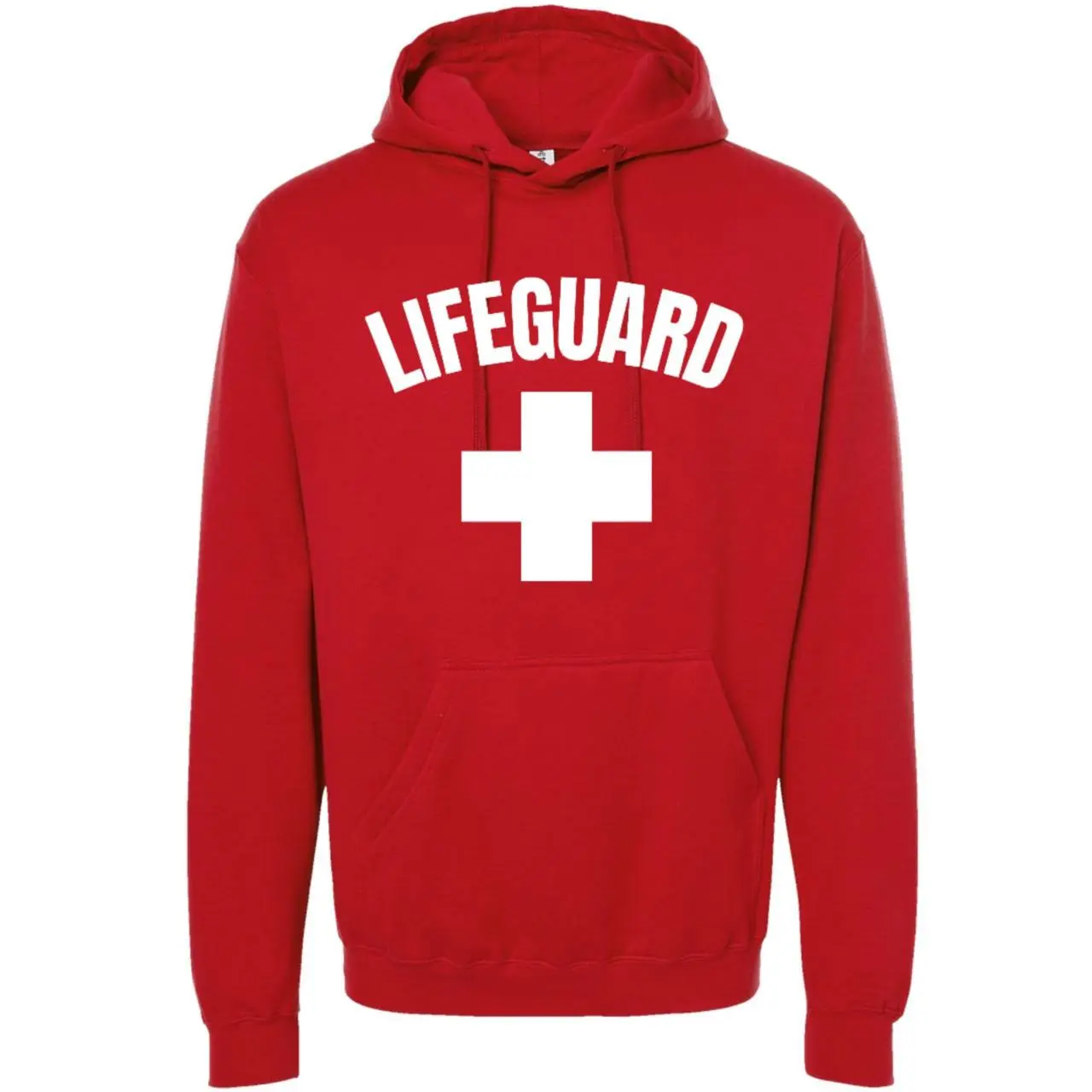 Women's Long-Sleeve Ribbed Cotton Hooded Sweatshirt - Stylish Casual Red Lifeguard White Cross Top, Premium Pool Safety Pullover, Comfortable, Lightweight, Breathable, Soft for Cool Mornings