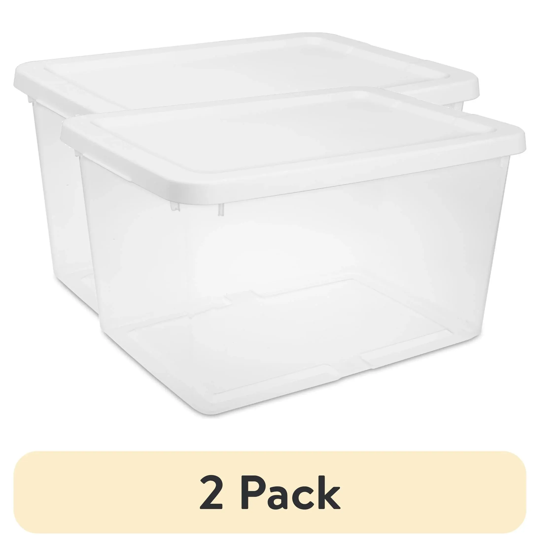 (2 Pack) Sterilite 20 Quart Small Storage Bin, Clear Plastic Storage Container with Snap-On Lid, White
