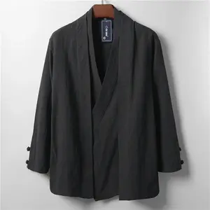 Men’s Vintage Spring/Autumn Hanfu-Style Jacket — Loose, Casual Chinese-Style Outerwear with a Faux Two-Piece Design