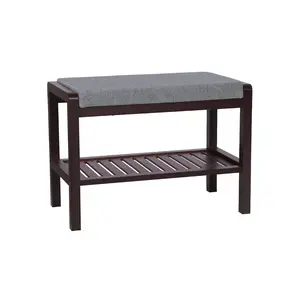 SONGMICS Bamboo Shoe Bench Rack with Cushion