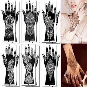 Henna Tattoo Stencils Kit, 12 Sheets Temporary Stickers Hand Forearm Glitter Airbrush DIY Tattoo Template for Women and Girls (Black)