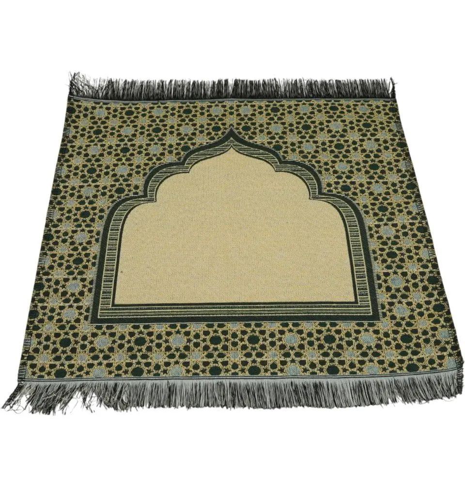 Mini Cotton Woven Travel Prayer Mat for Face - Mihrab Green