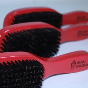Guru Brushes Full Set Natural Bristle Wave Brush for Men Boar Bristles Red Handle
