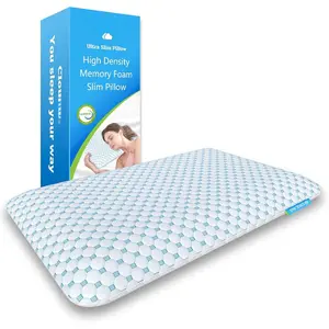 Thin Pillow 2.75" for  &  Sleepers - Ultra Slim Memory  Flat Pillow for Sleeping, Low Profile, Supports   Alignment, Reversible 2-Sided Breathable Cover, Standard