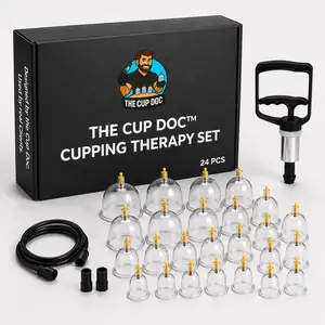 The Cup Doc Cupping Therapy Kit | Manual Massage Tool for Back Pain Relief & Muscle Recovery | 12PC & 24PC | Hand Pump, Hose, Magnets Included | At-Home Athletic Recovery & Self Care Set