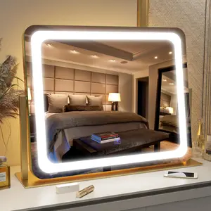 Gold Vanity Mirror with Lights 22"x19", LED Lighted Makeup Mirror, Large Makeup Mirror, Make up Mirror with Lighting,Touch Screen with 3-Color Lighting,Dimmable,for Vanity Desk Tabletop