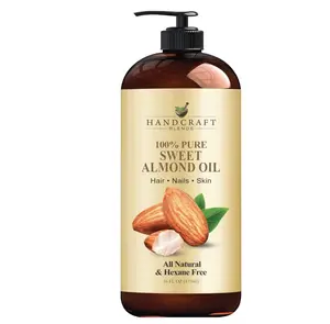 Handcraft Blends Sweet Almond Oil - 16 Fl Oz - 100% Pure and Natural - Premium Grade Carrier Oil for Skin and Hair - Hair and Body - Massage - Hexane-Free