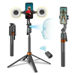 360-Degree Rotatable Selfie Stick Tripod, 70.9-Inch Rechargeable Smart Face Tracking with Dual Lights, Auto Face Tracking Phone Stand for Vlog Live Streaming