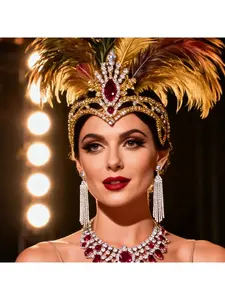 Cross-border new feather crown Tiaras exaggerated personality stage performance fashion queen catwalk party dance rhinestone headdress