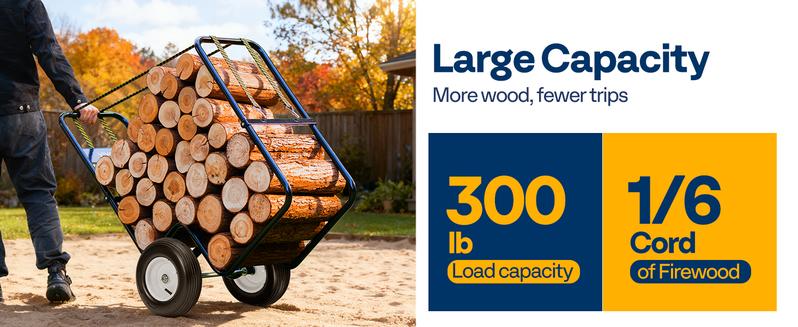 VIVOHOME Firewood Log Cart Carrier with Rubber Wheels and 600D Oxford Cloth, 250-300 LBS Capacity Heavy Duty Steel Dolly Hauler, Rolling Wood Rack Storage Mover for Easy Transport Indoor Outdoor Use