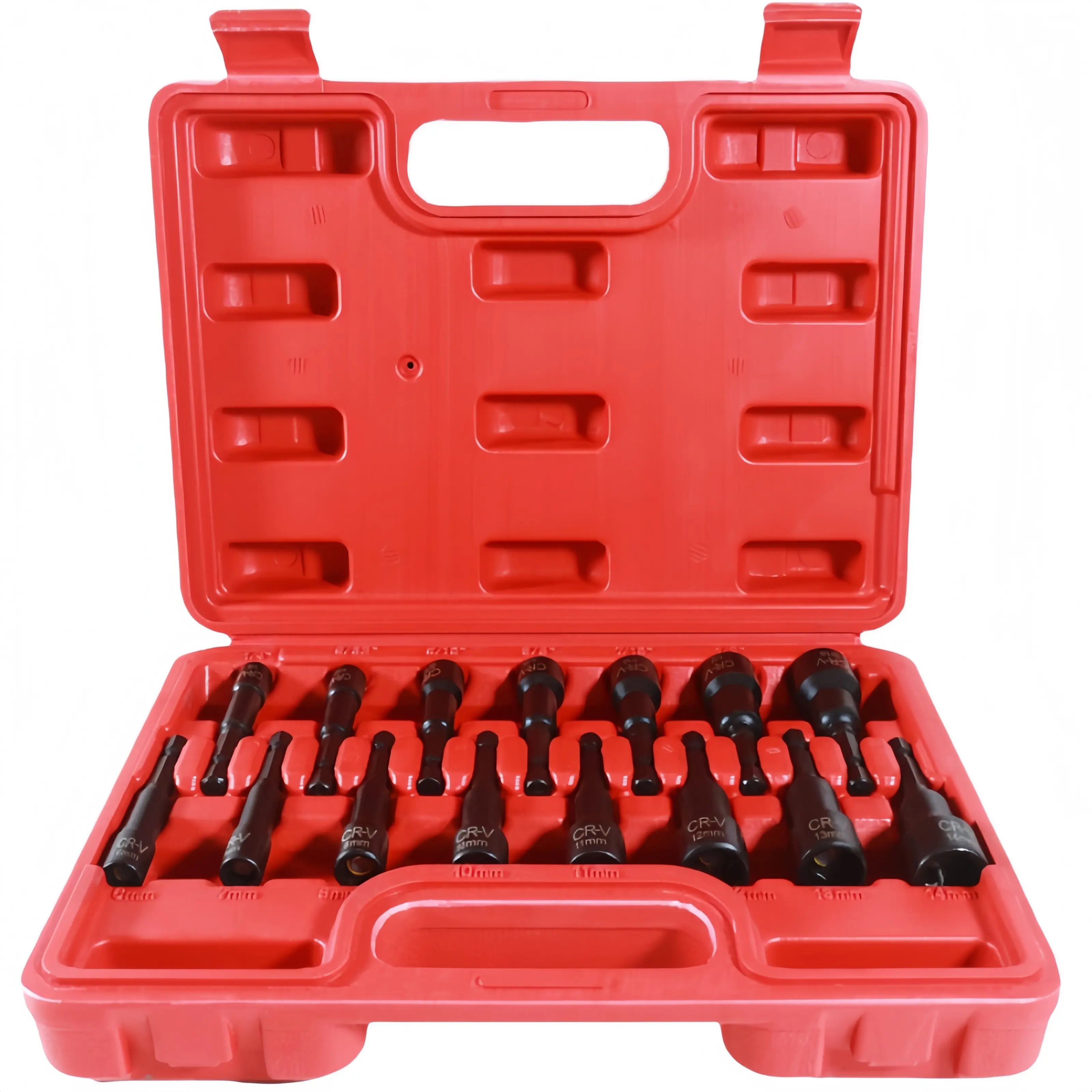 15Pcs Magnetic Nut Driver Bit Set, Metric & SAE CR-V Hex Socket Drill Bits, 1/4" quick-change Hex Shank Impact Nut Drivers with Hard Storage Case for Auto Garage Furniture DIY Repair