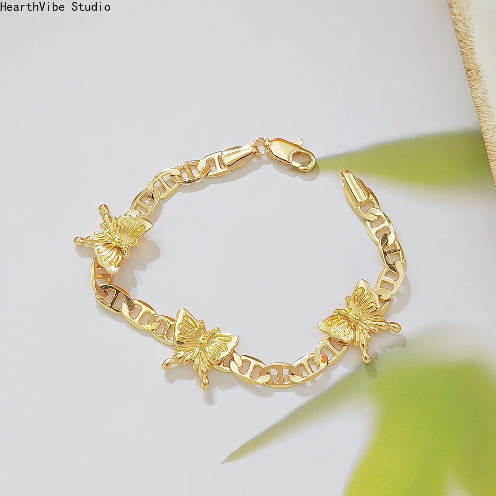 18K Butterfly Bracelet — Vintage-Inspired, Initial-Adorned Chain — A Distinctive and Elegant Accessory for Women