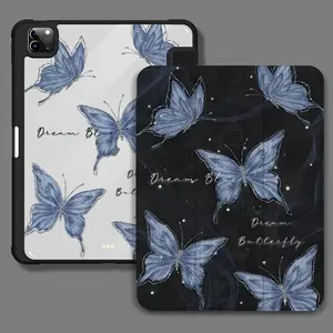 Acrylic Butterfly Blue Star Design Tablet Case with Holder, Lightweight Hybrid Protective Cover with Auto Sleep/Wake, Foldable for iPad 10.9/Air4/5/6/10.2/10th/Pro11 2024/9.7/10.5 - Includes