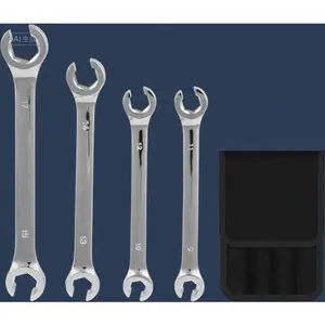4-Piece Metric Flare Nut Wrench Set with Offset End, CR-V Steel Spanner for Fuel Tube Hose Transmission Line Repair, Storage Pouch Included, Durable 9-17mm Wrenches for Tight Spaces wrench kit filter  wrench