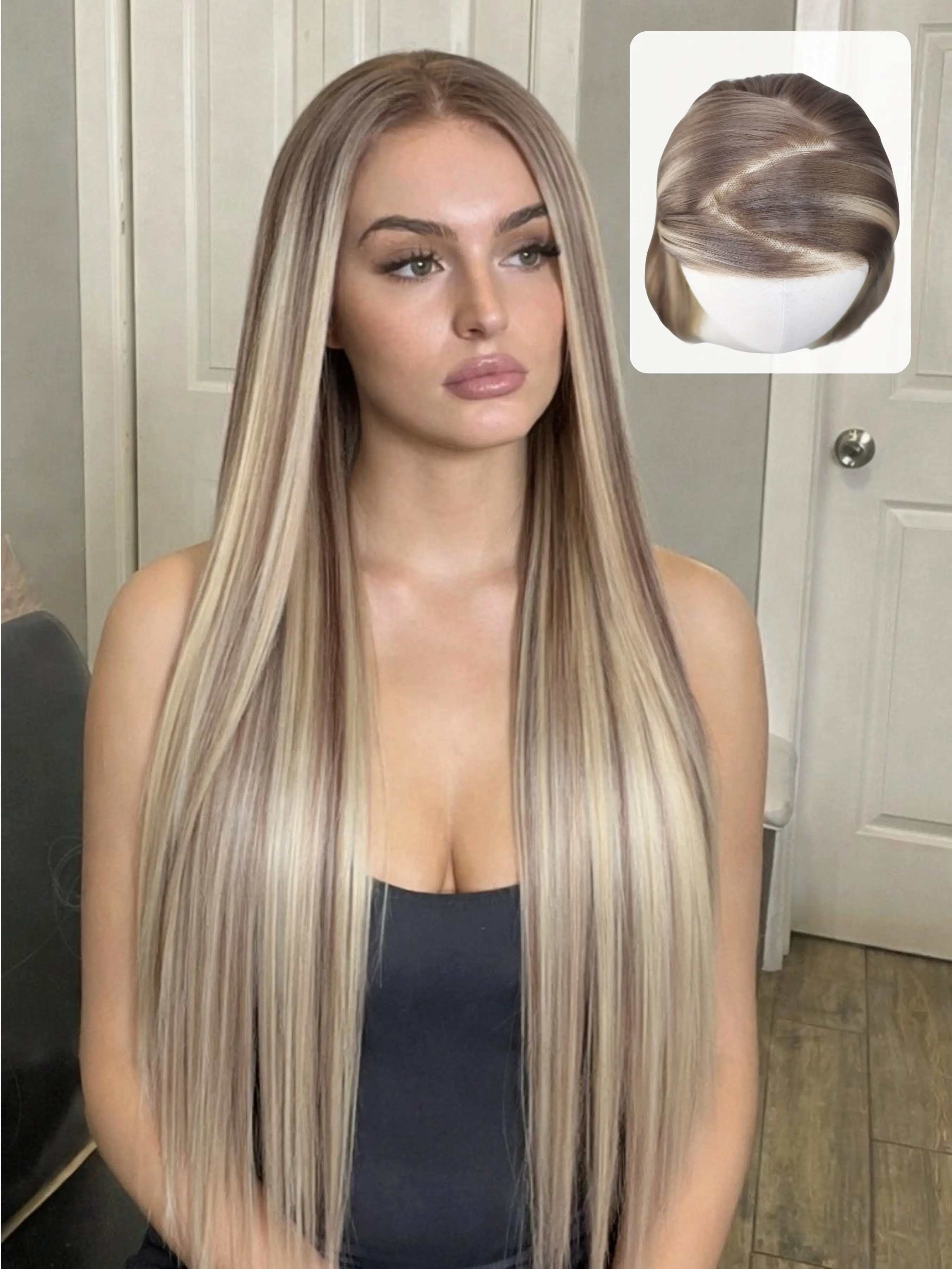 7x5 HD Lace Front Wig Blonde Brown Highlight Lace Frontal Wig Straight Wig Free Part Pre Plucked Natural Hairline Heat-Resistant Fiber Straight Wig Coachella Festival Dress Code Women Daily Wear 28 Inches, Hair Straight Wigs