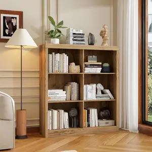 6-Cube Storage Organizer, 3-Tier Display Shelf, Cubby Bookshelf, Modern Bookshelf, Wooden Open Bookshelf for Bedroom, Classroom, Office, Brown