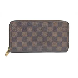 Pre-owned Louis Vuitton canvas Small Leather Goods AUCTION $1060 Damier Zippy Zip Around Organizer Long Wallet Brown