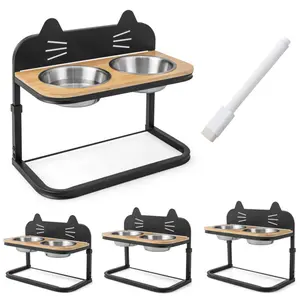 Adjustable Height Pet Feeder with 2 Stainless Steel Dual Bowls, Suitable for Cats and Small-Medium Dogs