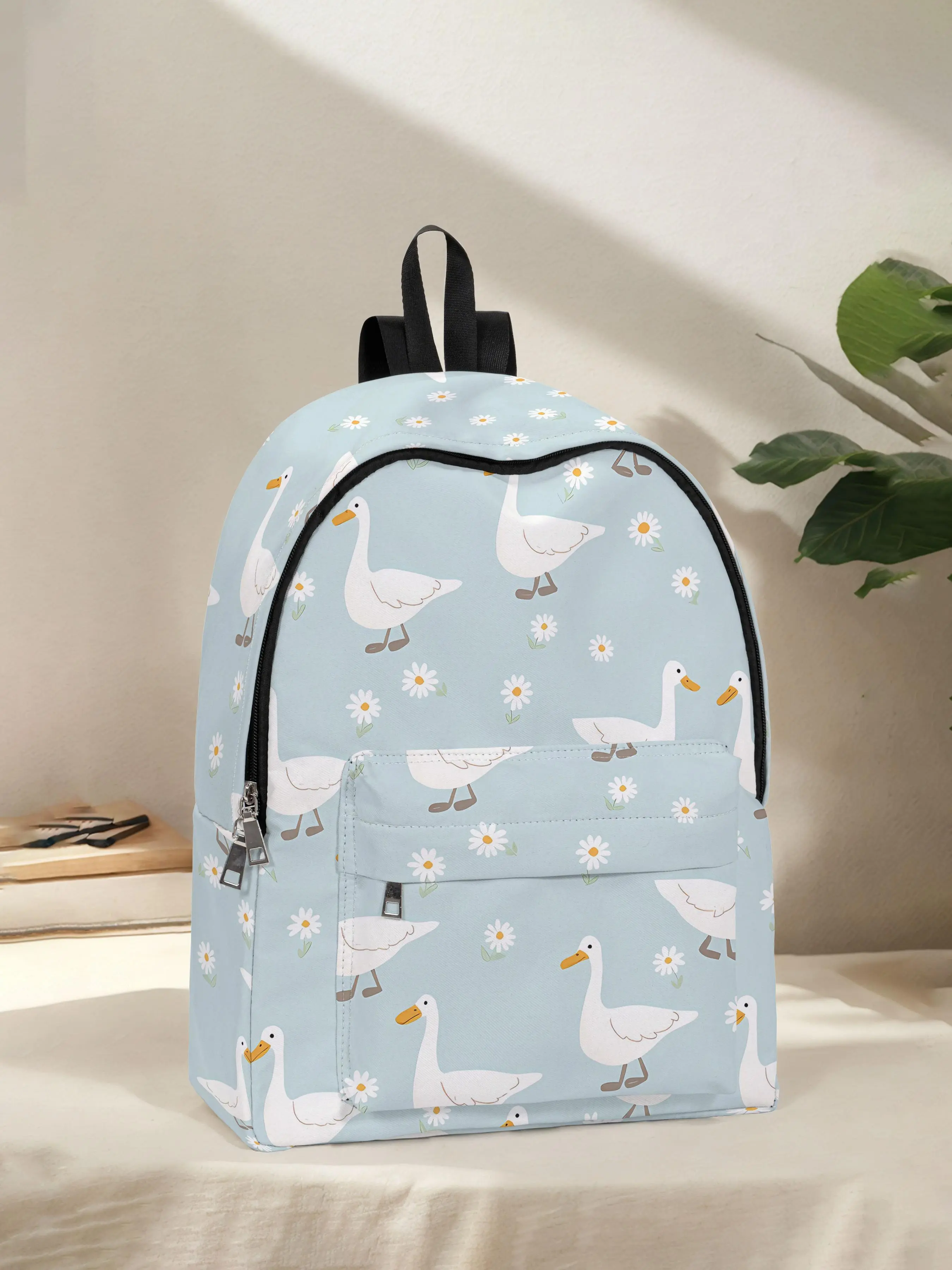 Fun Duck Print Youth Backpack for All Seasons, Spacious Storage for School Travel and Business, Casual Unisex Style, Versatile Backpack