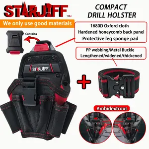 Starjiff Multi-Functional Portable Tool Kit, Heavy-Duty Small Drill Bag, Metal Buckle Tool Belt Set, Tool Pockets, Tool Storage, Ideal for Electricians, Woodworkers, Builders