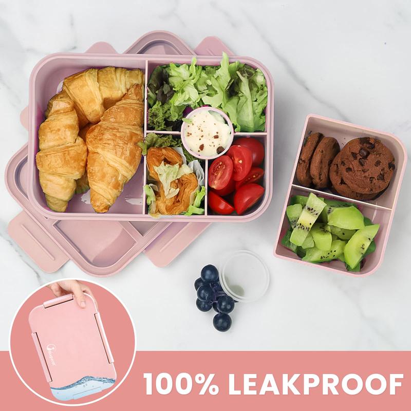 Bugucat Leak-Proof Bento Lunch Box 1300ML with 6 Compartments, Kids & Adult Bento Box with Cutlery, Dishwasher & Microwave Safe, High-Quality PP Material, 22x15x5.5 cm, Ideal for School, Kindergarten, Office