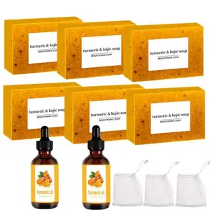 Turmeric Soap & Essential Oil Set, 6 Counts Turmeric Soap Bar & 2 Counts Turmeric Essential Oil & 3 Counts Foaming Net, Moisturizing Hydrating Moisturize Skin Care Set
