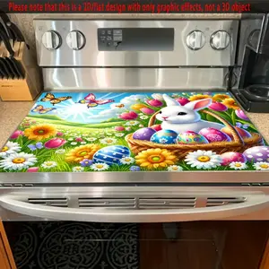 Easter Bunny & Eggs 2D Flat Stove Top Cover, Heat Resistant Scratch Proof Stove Protector, Easy Clean Multi-Use Mat for Stoves, Oven, Washer Dryer, Spring Easter Kitchen Decor #EasterBunny #EasterEggs #StoveProtector #HeatResistant #EasyClean #SpringDecor