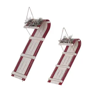 C&F Home Wooden Sled Ornament Set of 2